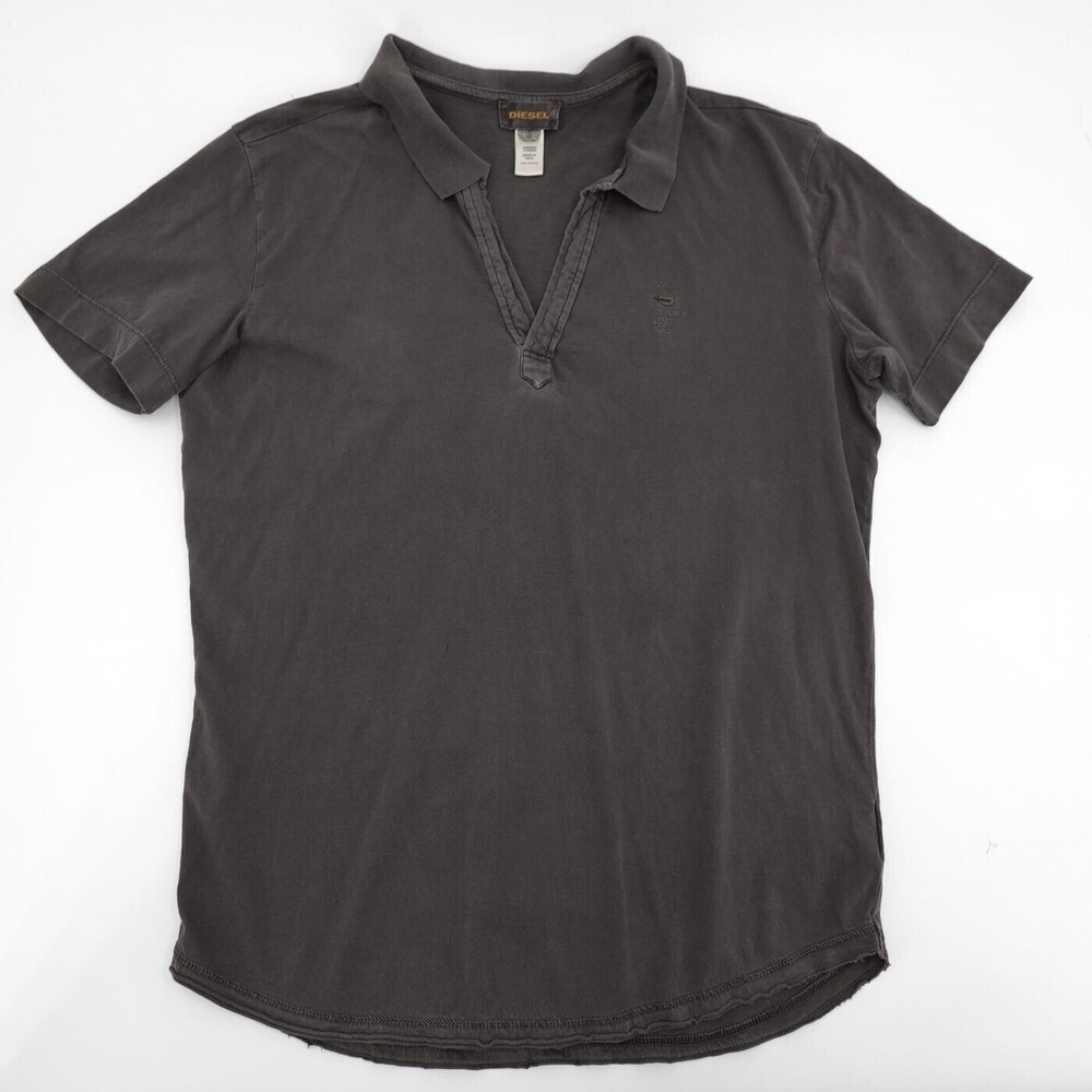 Diesel Polo Shirt Mens Large Gray Johnny Collar Short Sleeve Casual Tee